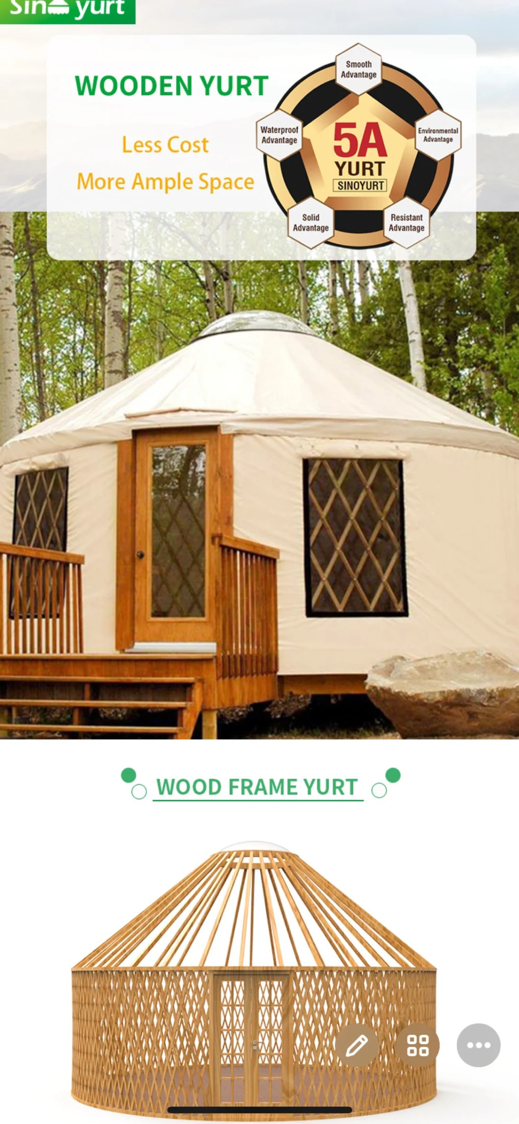 Sinoyurt Factory High Strength Waterproof Mongolian Yurt