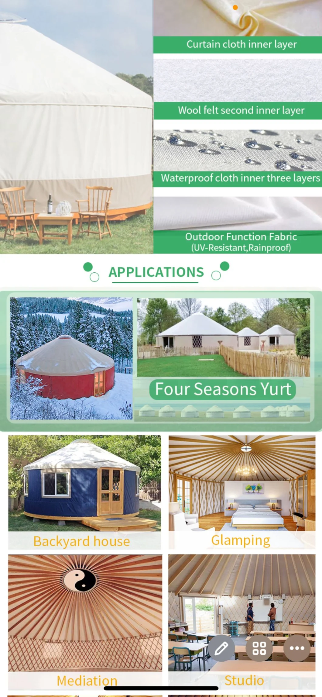 Sinoyurt Factory High Strength Waterproof Mongolian Yurt